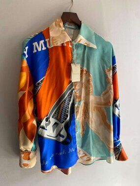 Bally Men's Blue Abstract-Print Panelled Shirt
